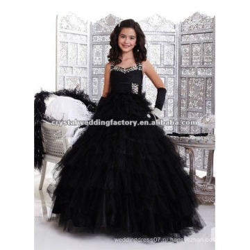 Бесплатная доставка 2013 холтер раффлед многоуровневое на заказ бальное платье черный цветочница pageant платье CWFaf4530